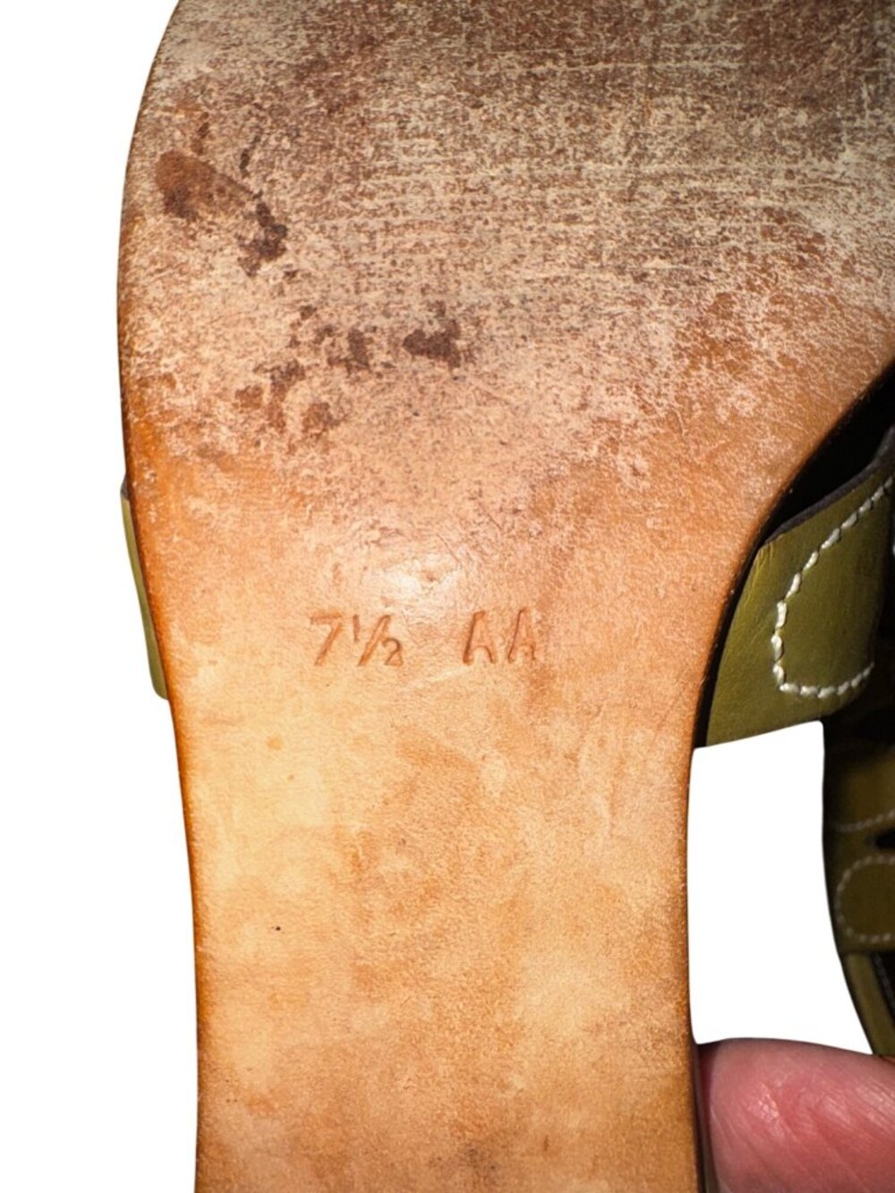 Cole Haan Resort Olive Green Leather Heeled Narrow Sandals Womens 7.5 AA Slip On - Picture 4 of 7